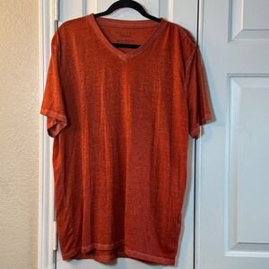 Lucky Brand Venice Burnout Tee Mens XL Minimalist Cotton Blend V-Neck Rust